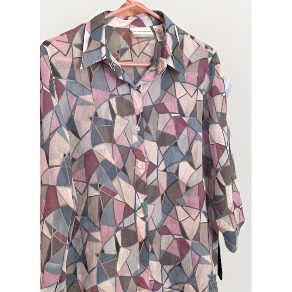 Alfred Dunner Women's "Stained Glass" Crinkled Shirt Top Petite‎ 12P Blue Purple